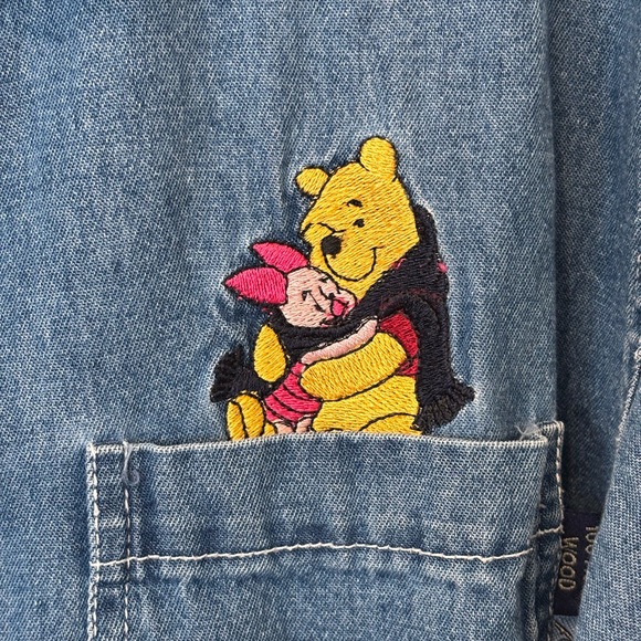 Vintage Disney Pooh Denim Button-Up Shirt with Embroidered Winnie the Pooh - Picture 2 of 6